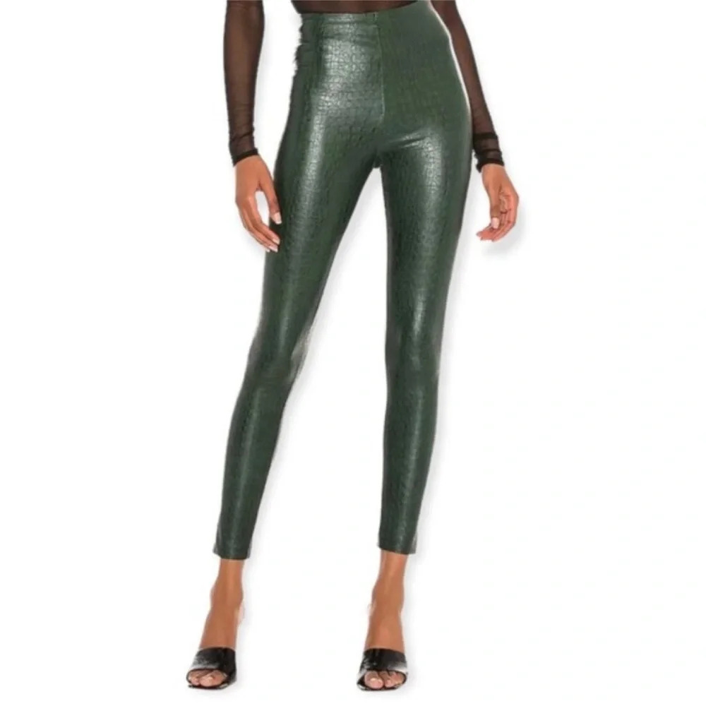 Commando Dark Green Croc-Embossed High-Waist Leggings